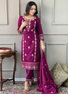 Wine Rayon Embroidery Salwar Suit