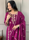 Wine Rayon Embroidery Salwar Suit