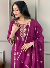 Wine Rayon Embroidery Salwar Suit