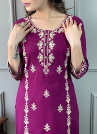 Wine Rayon Embroidery Salwar Suit