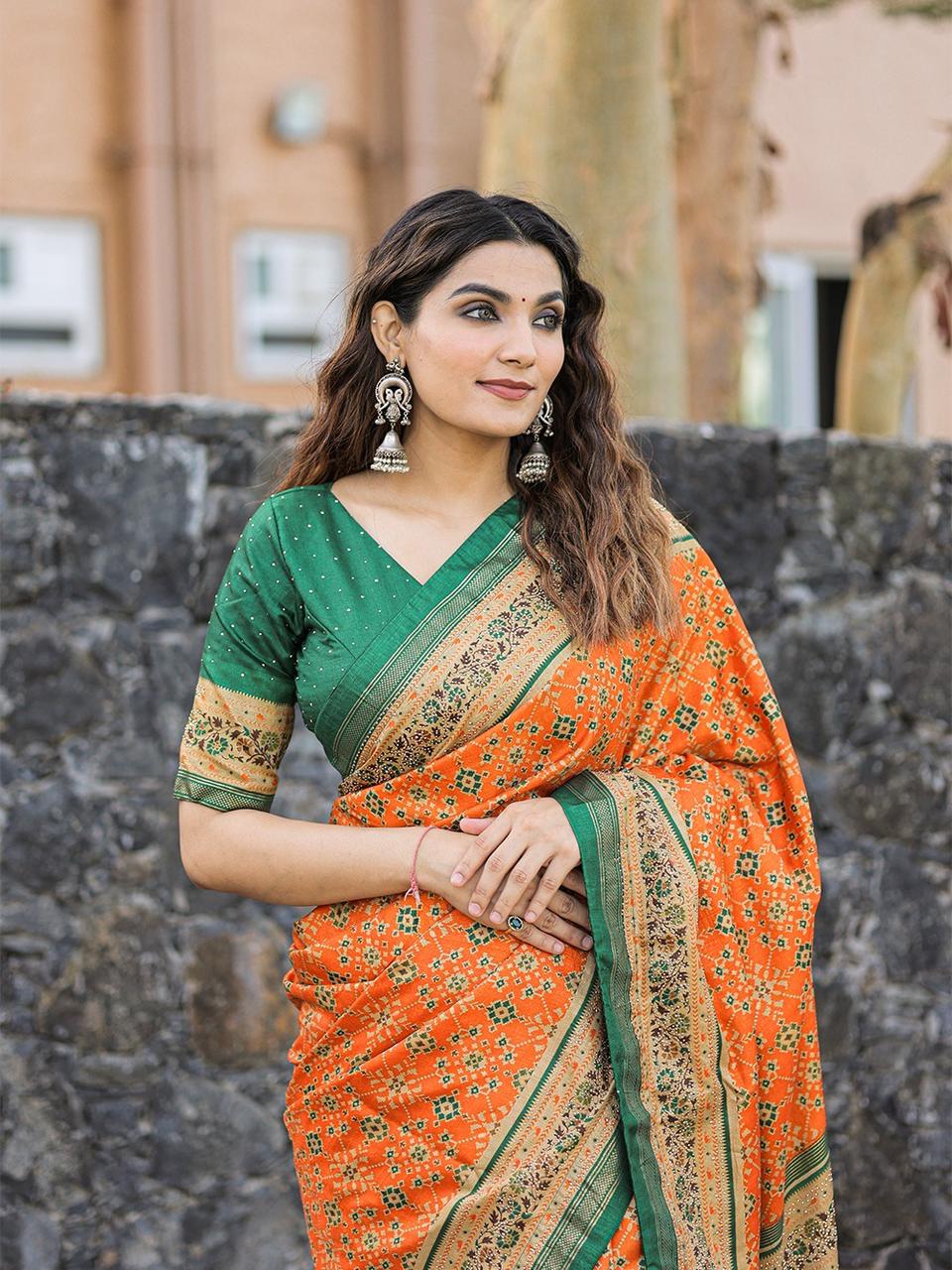 Dola Silk Orange-Green Combo