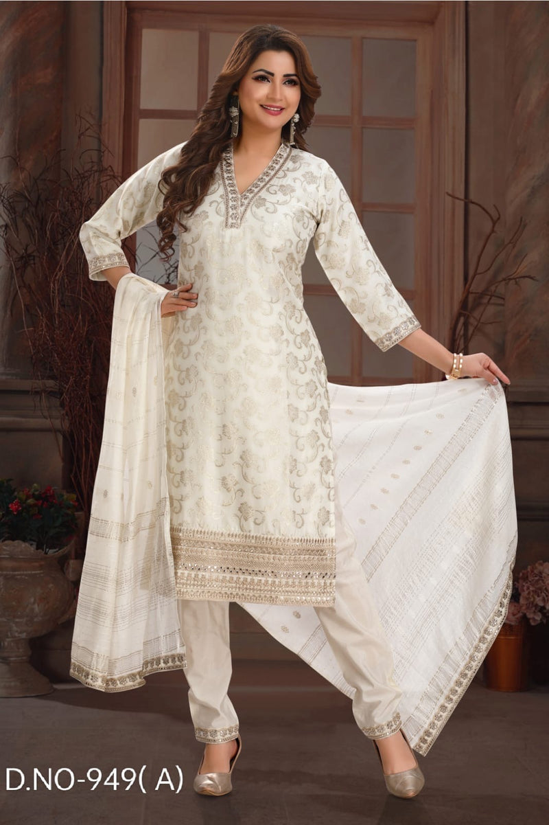 Off-White Silk Salwar Suit