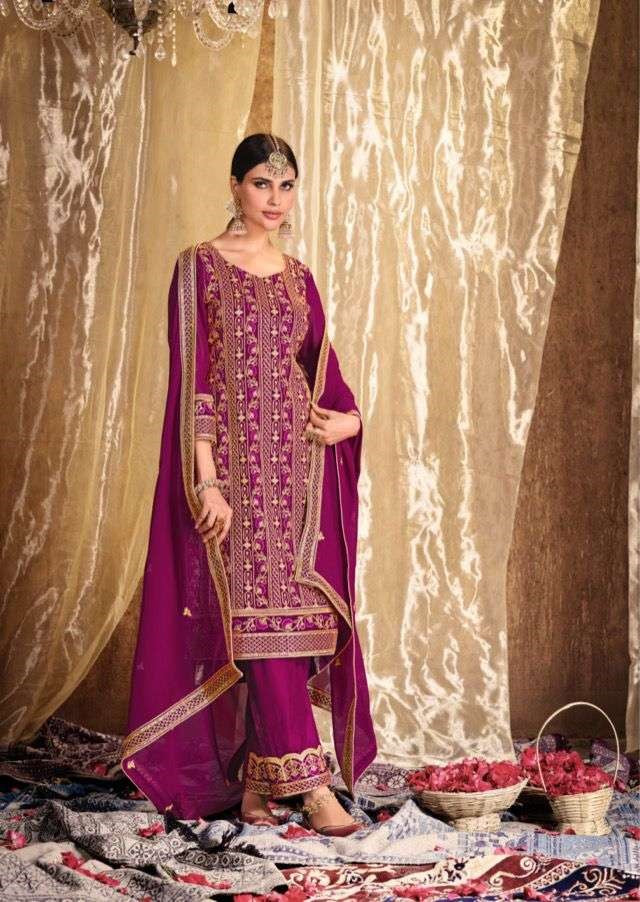 Maroon Georgette Embroidery Palazzo Suit