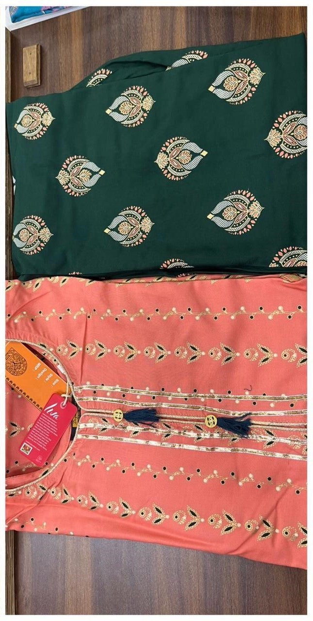 Buy Satrangi Navy Blue Rayon Slub Kurti With Beautiful Pink Resham Work  With Matching Pink Legging (Combo of 2) at Amazon.in