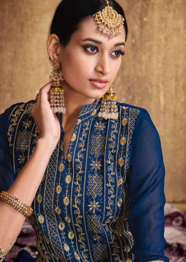 Blue Georgette Embroidery Palazzo Suit