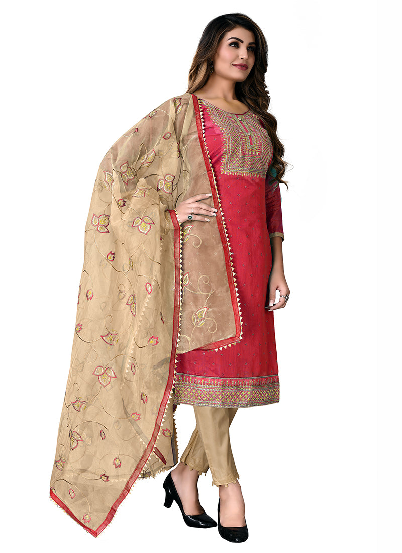 Pink Chandheri Cotton Embroidery Suit