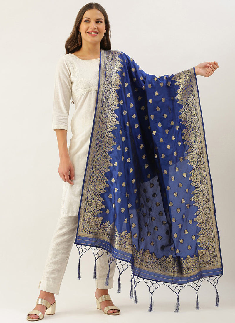 Blue Silk Weaving Dupatta