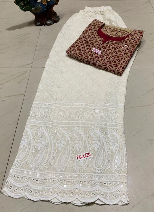 Cambric Cotton Chikankari Kurti-Palazzo