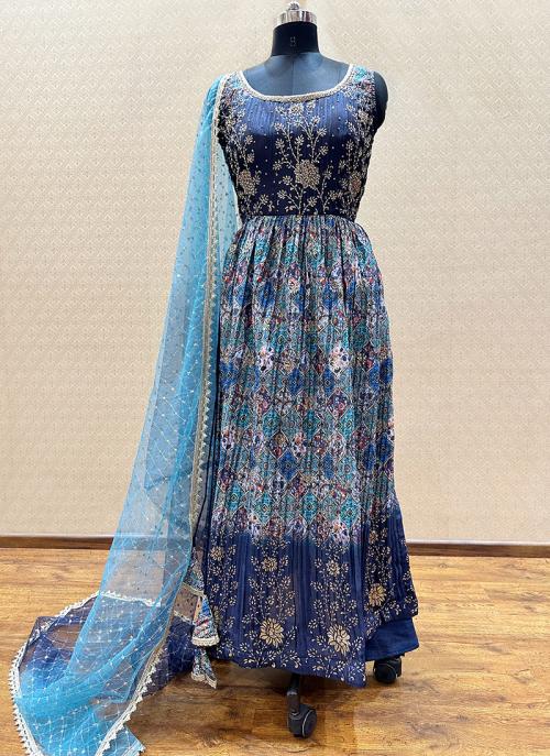 Nav Blue Chiffon Wedding Wear