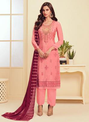 Pink Georgette Embroidery Suit