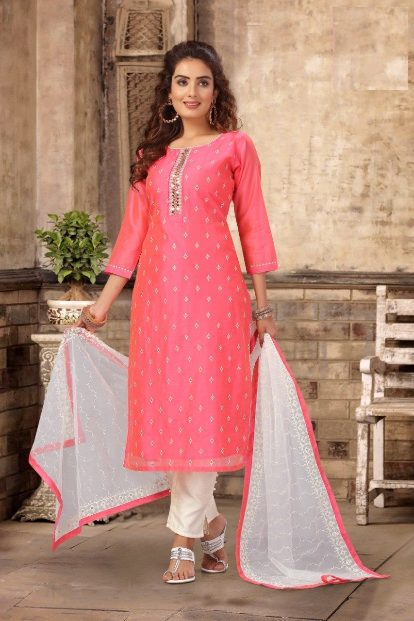 Pink Chandheri Straight Suit